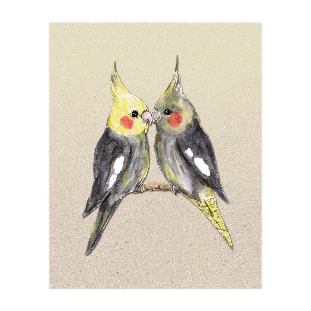 Two cute cockatiels (Print Only)