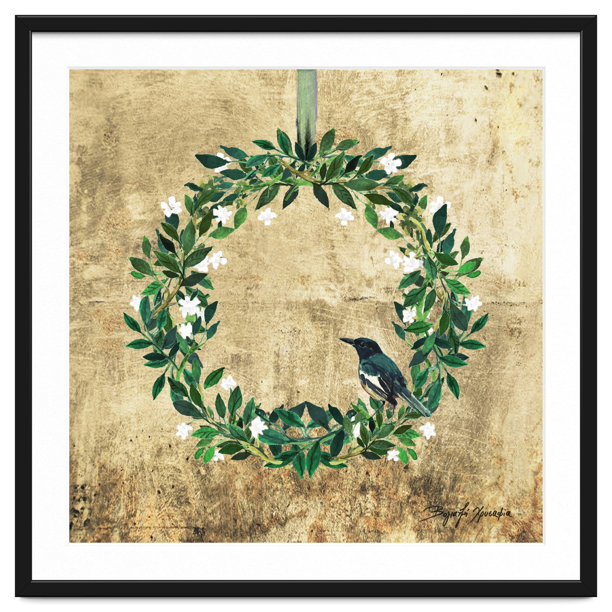 Wreath #White Flowers & Bird #Royal collection
