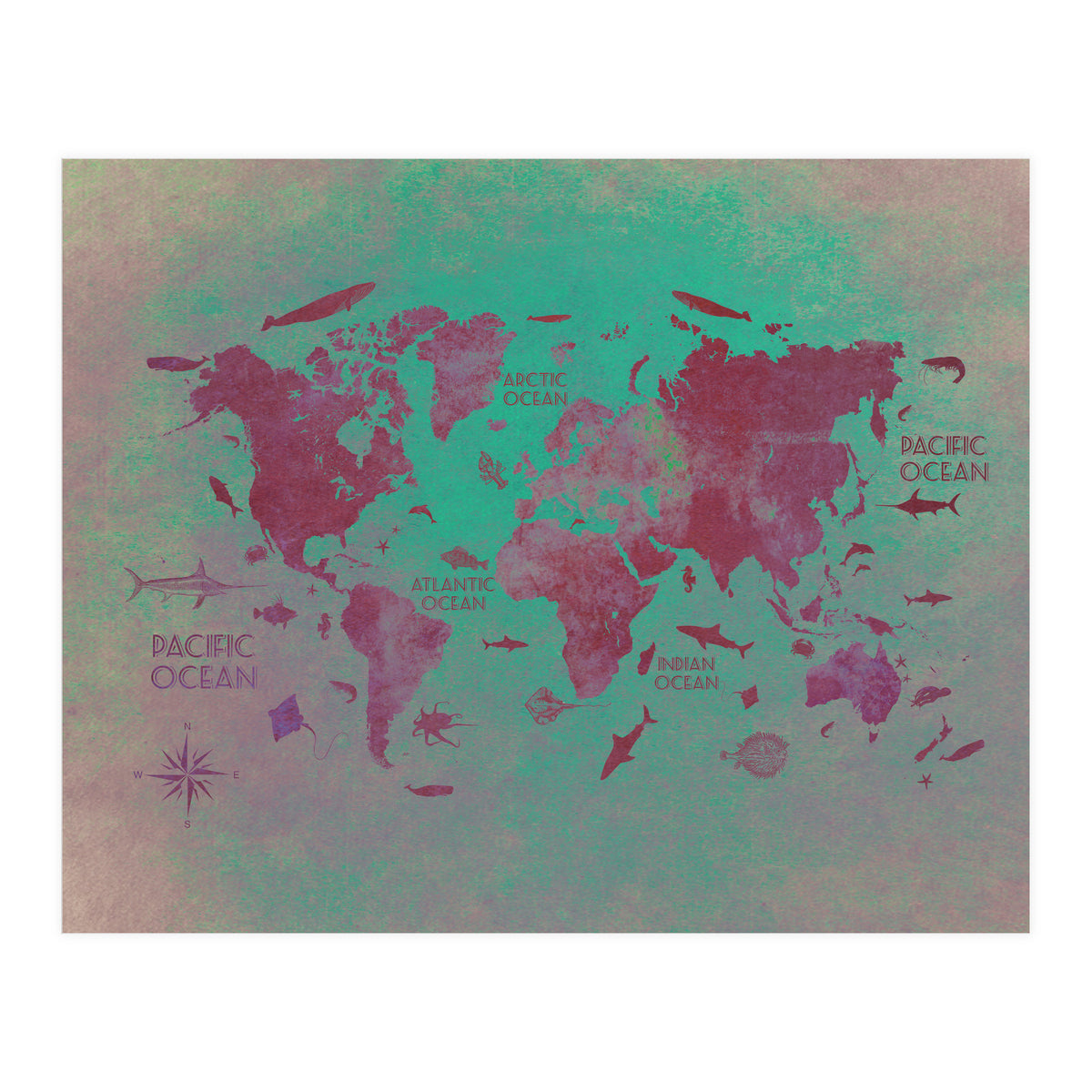 World Map text green (Print Only)