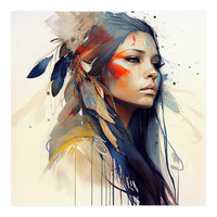 Watercolor Floral Indian Native Woman #13 (Print Only)