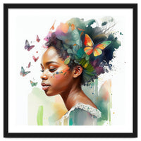 Watercolor Butterfly African Woman #3