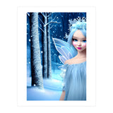Cute 3d light blue Winter Fairy in the Forest (Print Only) thumbnail