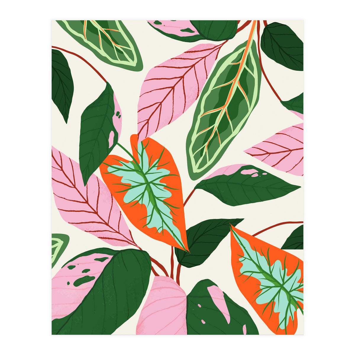 The Inseparable V.02, Nature Botanical Plants, Blush Leaves Modern Bohemian, Pastel Illustration Garden (Print Only)