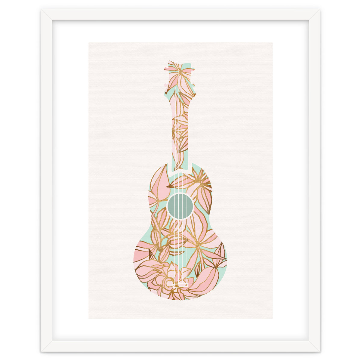 Aqua and Pink Floral Ukulele