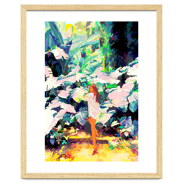 Live Quietly In a Corner Of Nature, Modern Bohemian Woman Jungle Forest Eclectic Painting