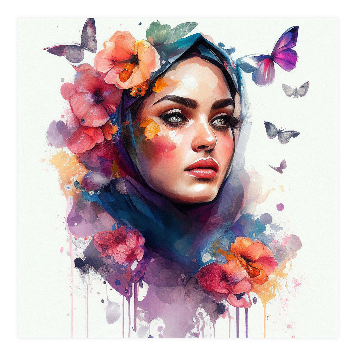 Watercolor Floral Arabian Woman #5 (Print Only)