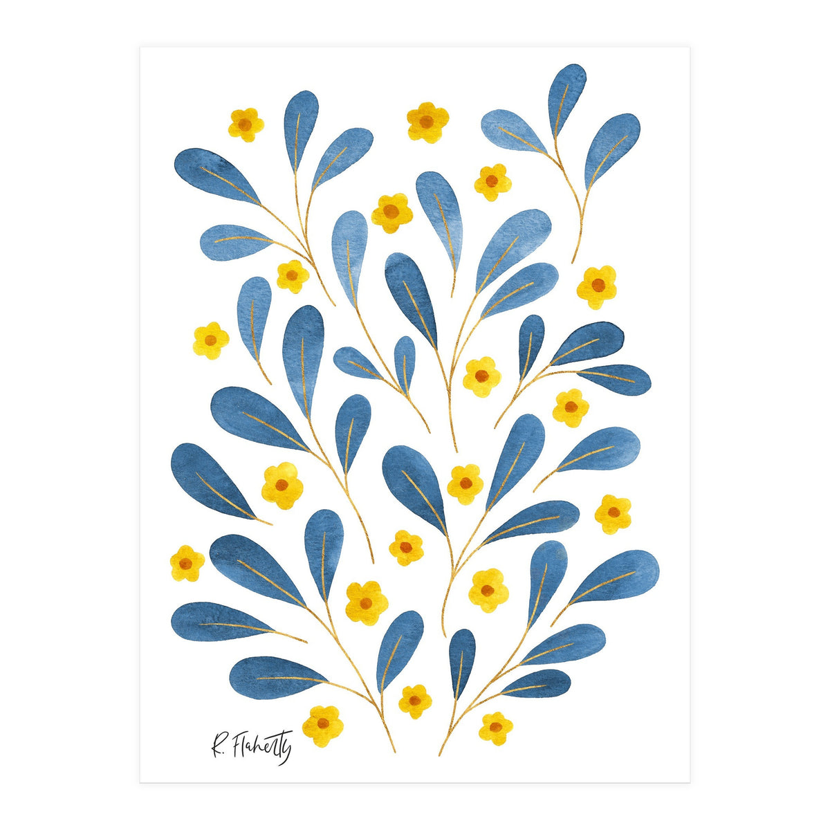 Springtime Floral | Blue and Yellow (Print Only)