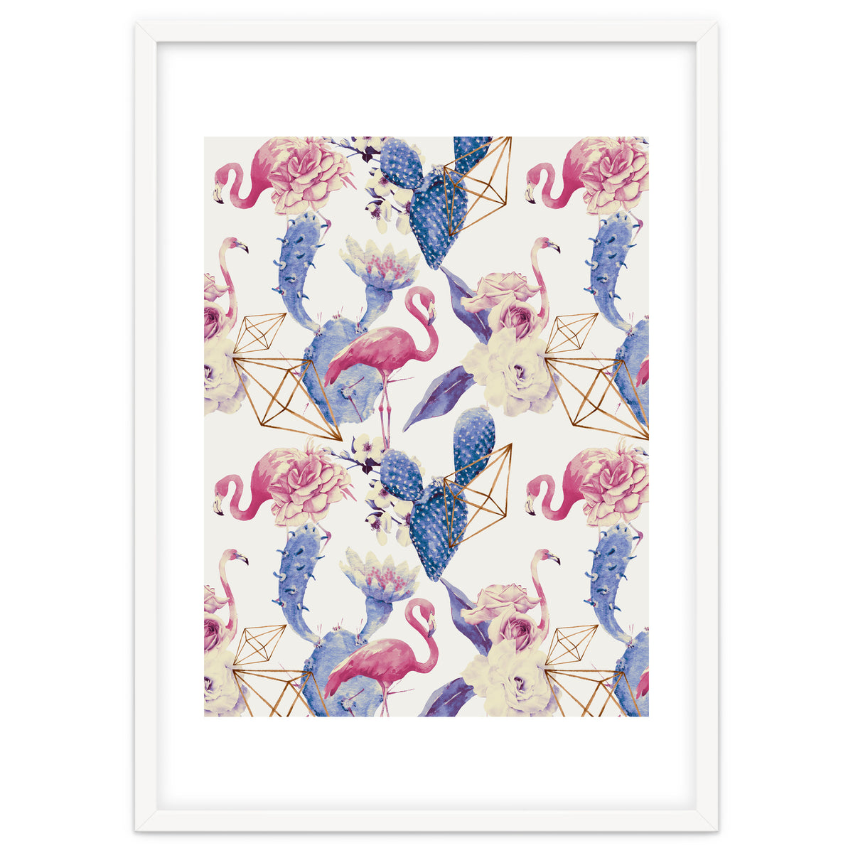 Flamingos, geometric and flowers 02