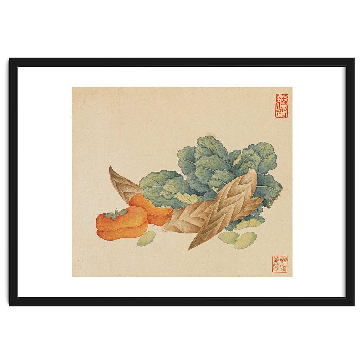 Wang Chengyu~flowers And Vegetables, Vegetables, Fruits, Chinese Cabbage, Lentils, Bamboo Shoots, Persimmons