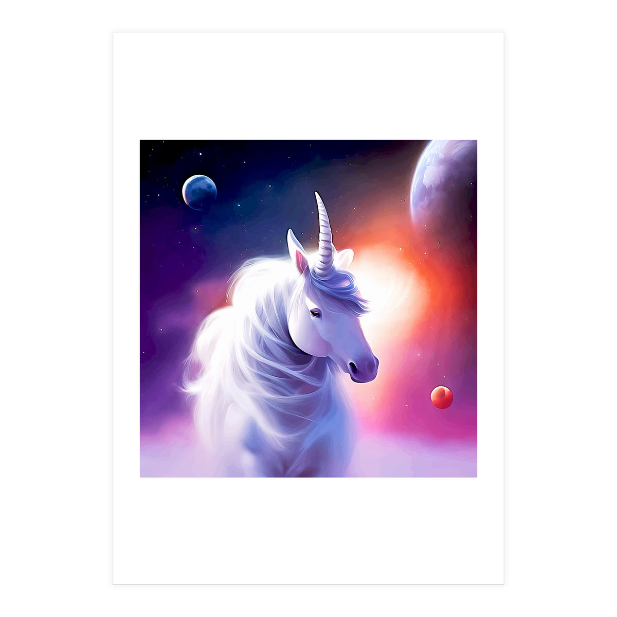 Space Unicorn, Fantasy Surrealism Sci-fi, Animals Horse Planets Digital, Moon Stars (Print Only)