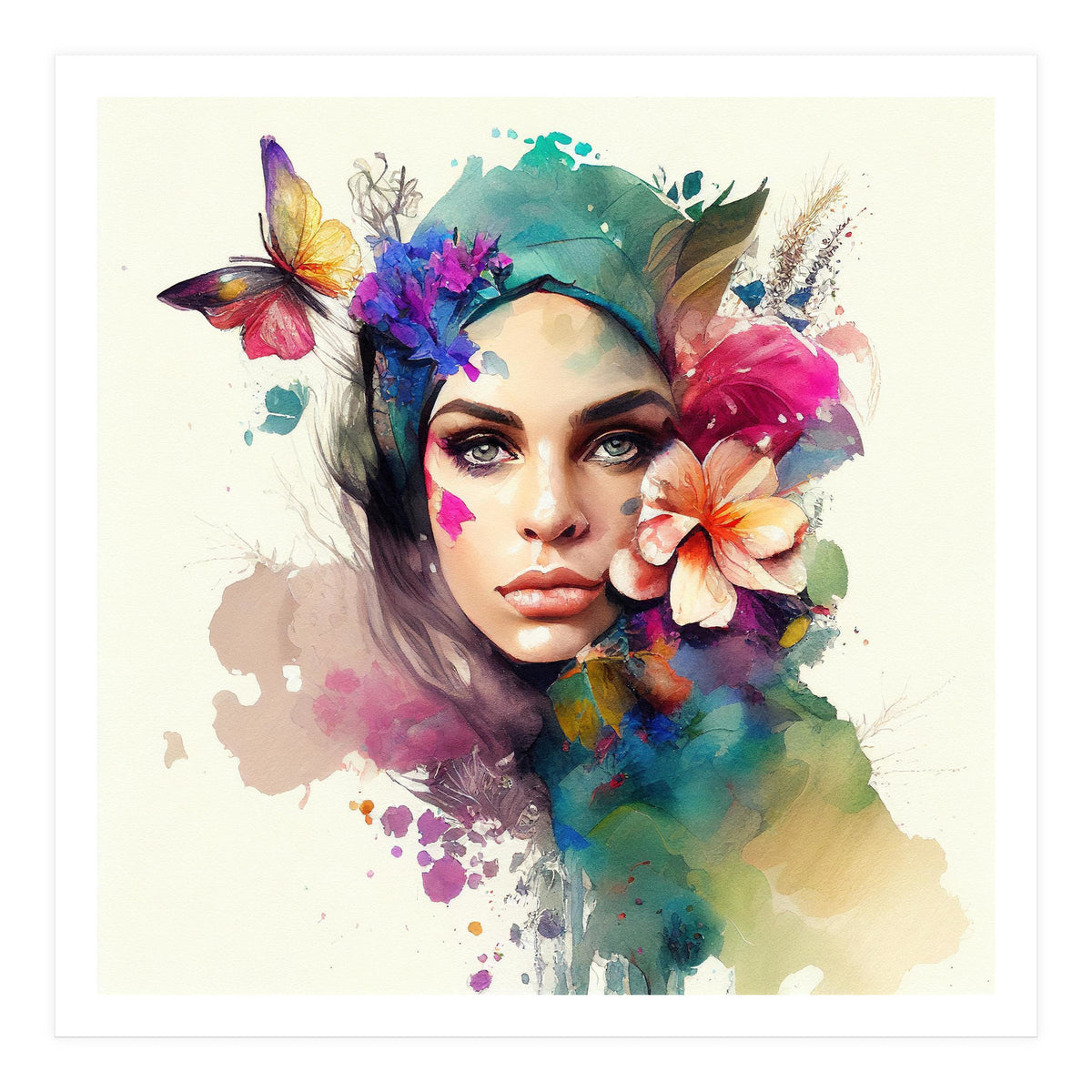 Watercolor Floral Arabian Woman #10 (Print Only)