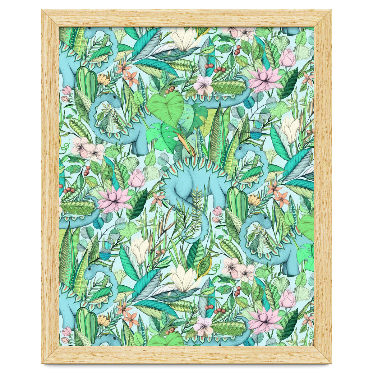 Improbable Botanical with Dinosaurs - soft pastels