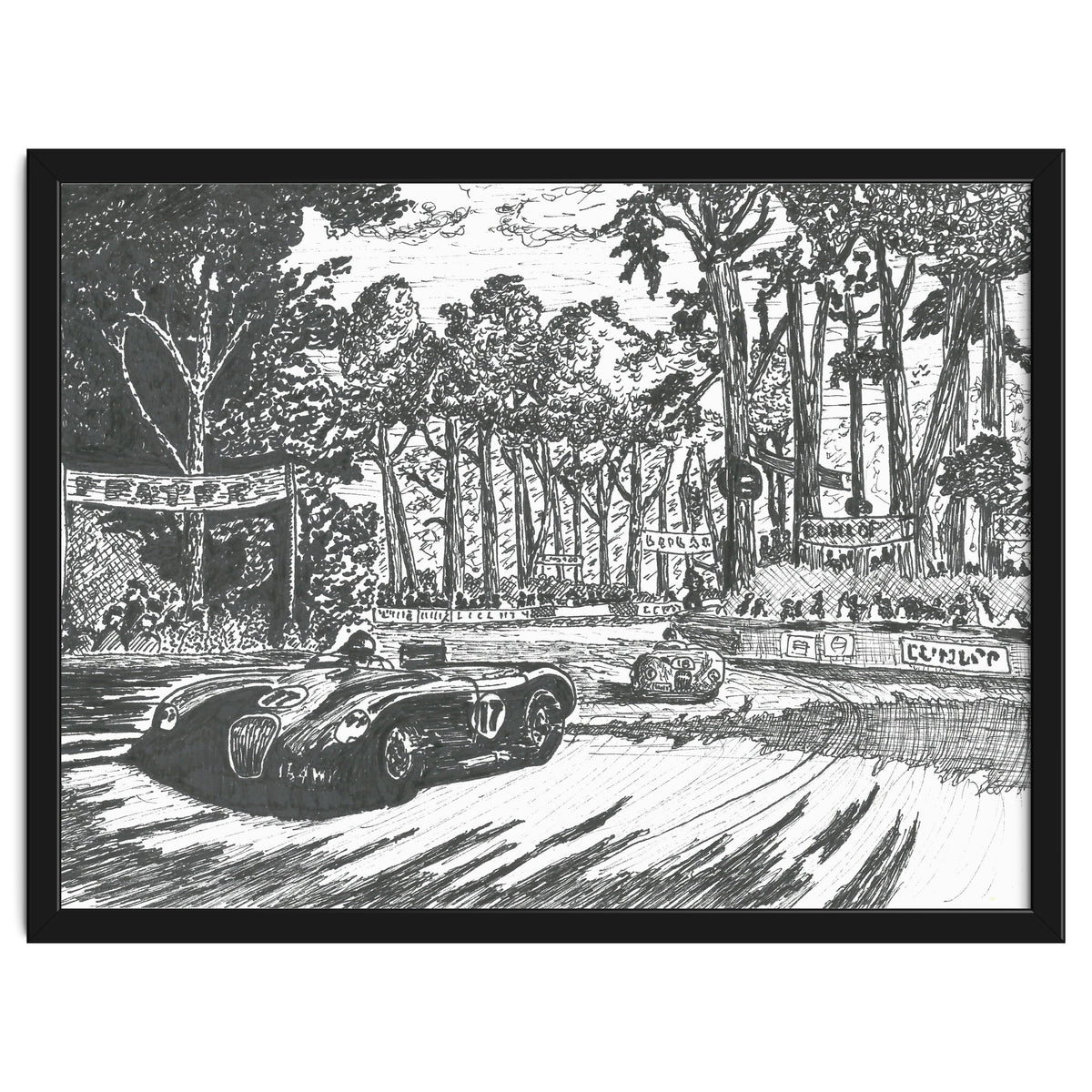 Jaguar C-Type Classic Le Mans Ink Drawing