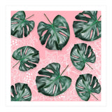 Modern 3d green tropical monstera leaf photo on blush pink white floral illustration (Print Only) thumbnail
