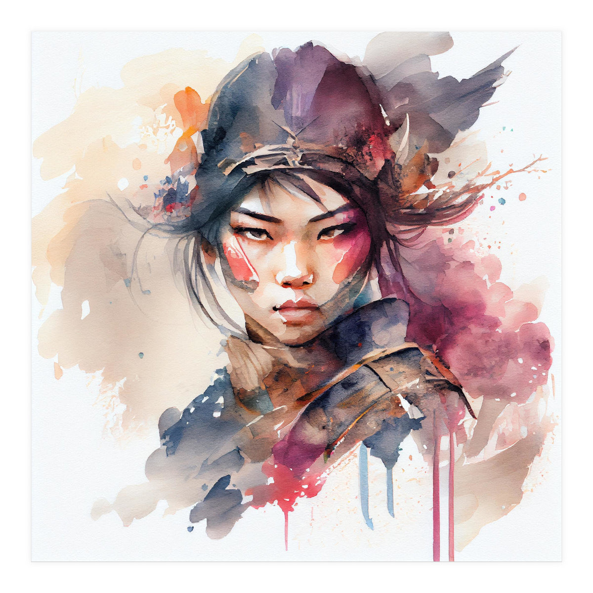 Watercolor Asian Warrior Woman #3  (Print Only)