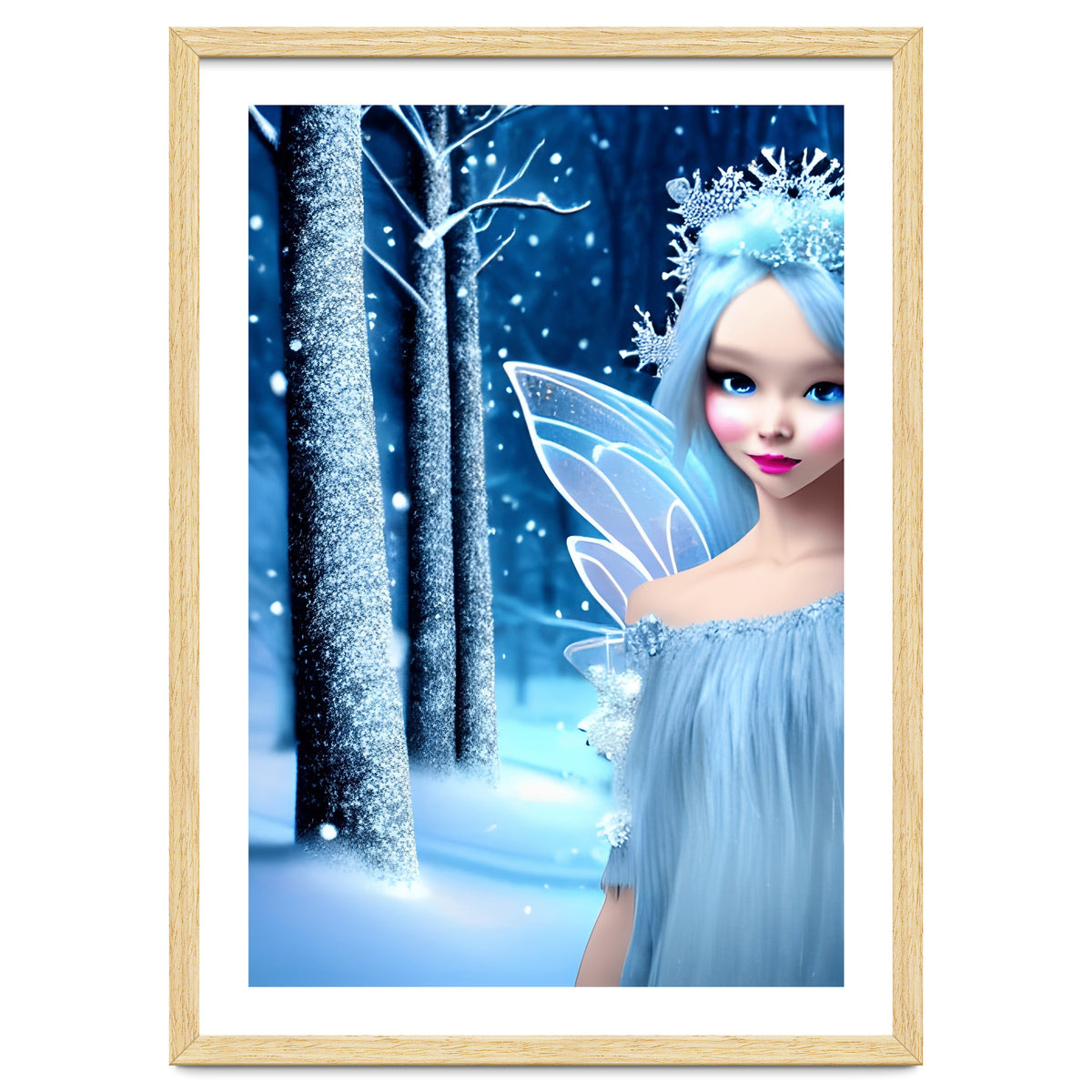 Cute 3d light blue Winter Fairy in the Forest