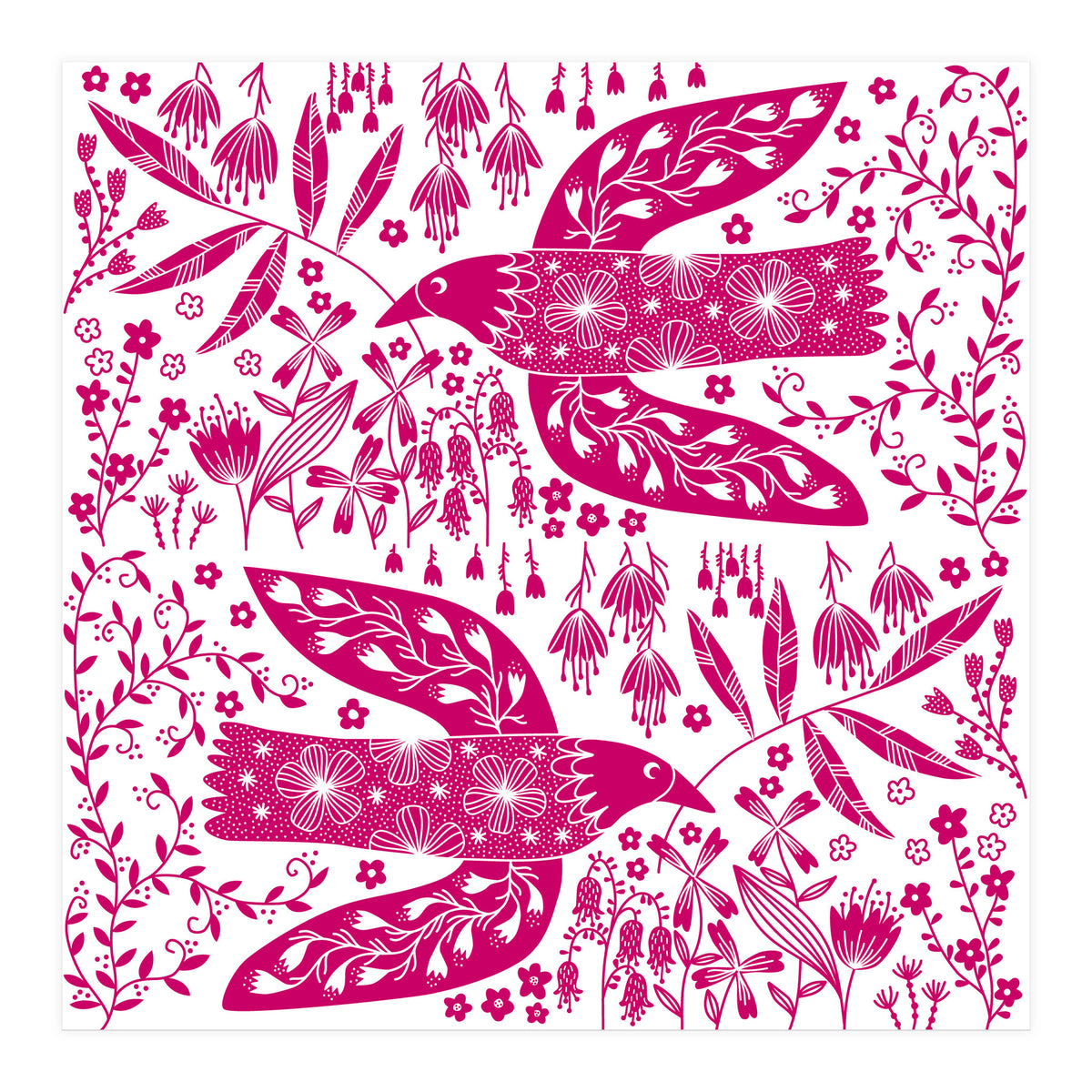 Doves And Flowers Magenta Pink (Print Only)