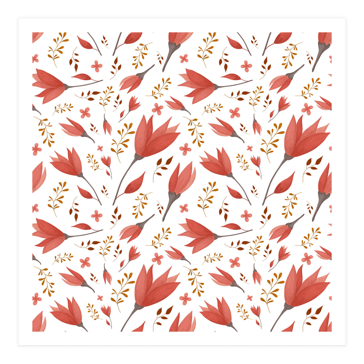 Delicate Autumn Floral Gouache Pattern Collection I (Print Only)