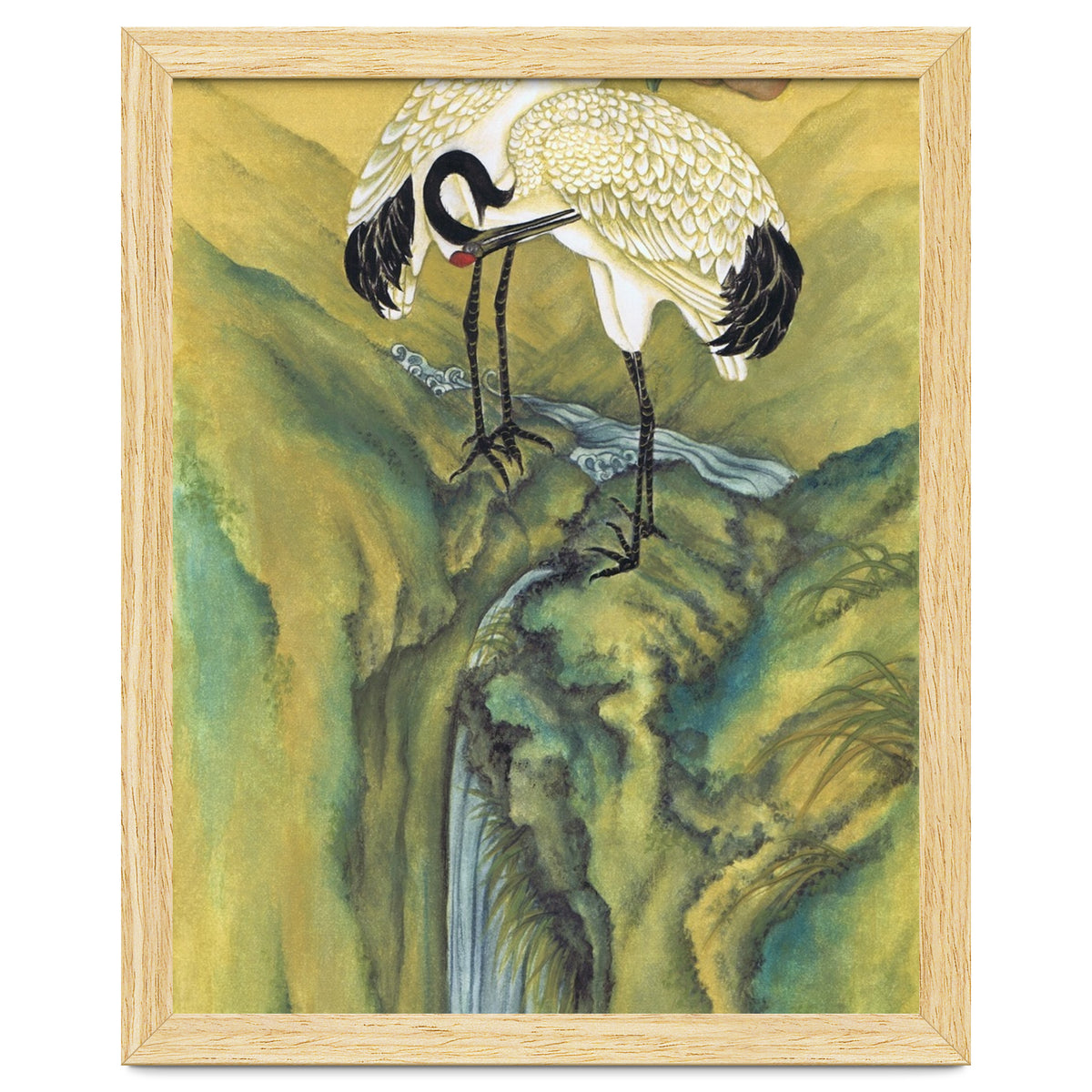 Cranes At The Top Of A Waterfall