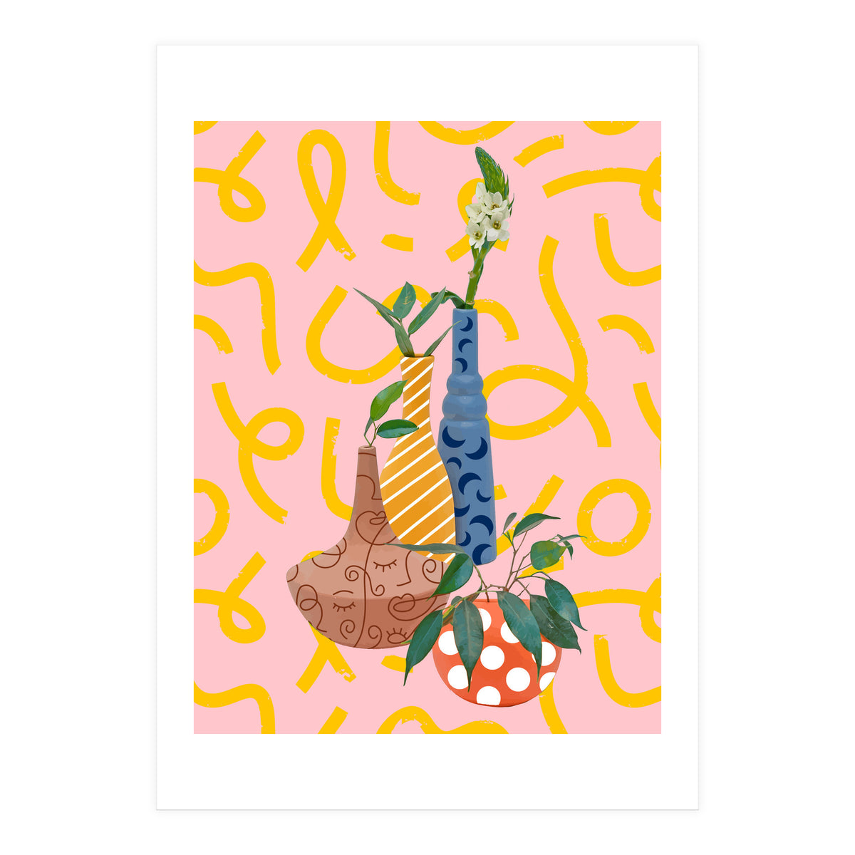 Modern Botanicals, Abstract Plant Pots, Quirky Nature Bohemian, Contemporary Decor (Print Only)