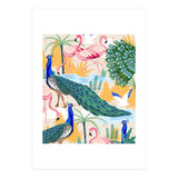 Utopia, Tropical Wildlife Animals, Flamingo Peacock Seagull Vintage Botanical Palm (Print Only) thumbnail