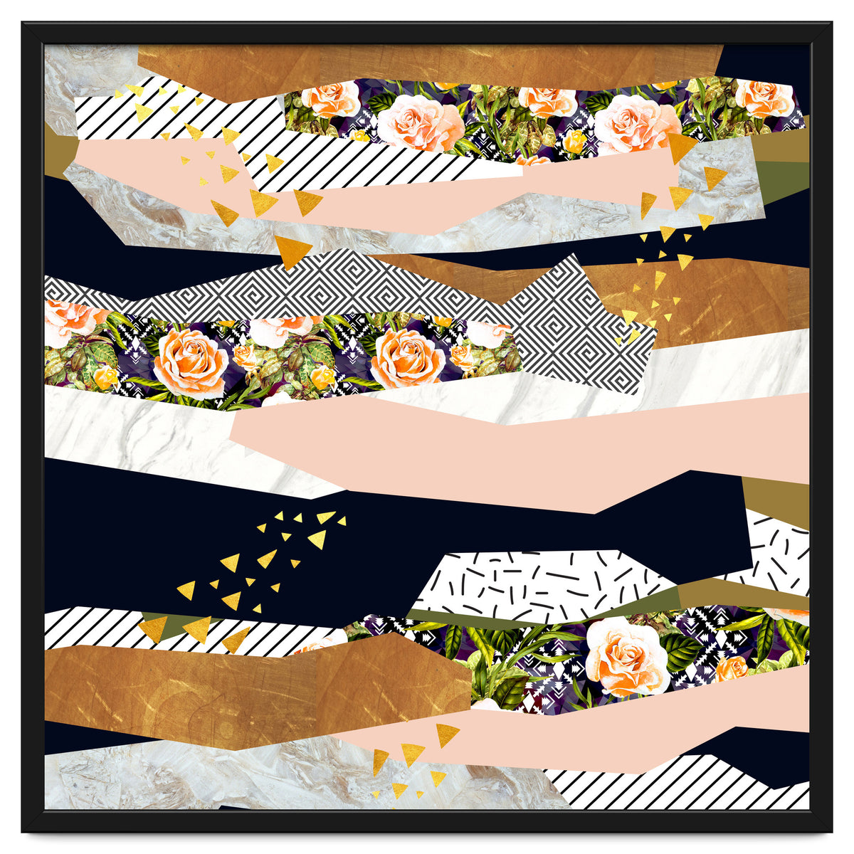 Collage of textured shapes and flowers