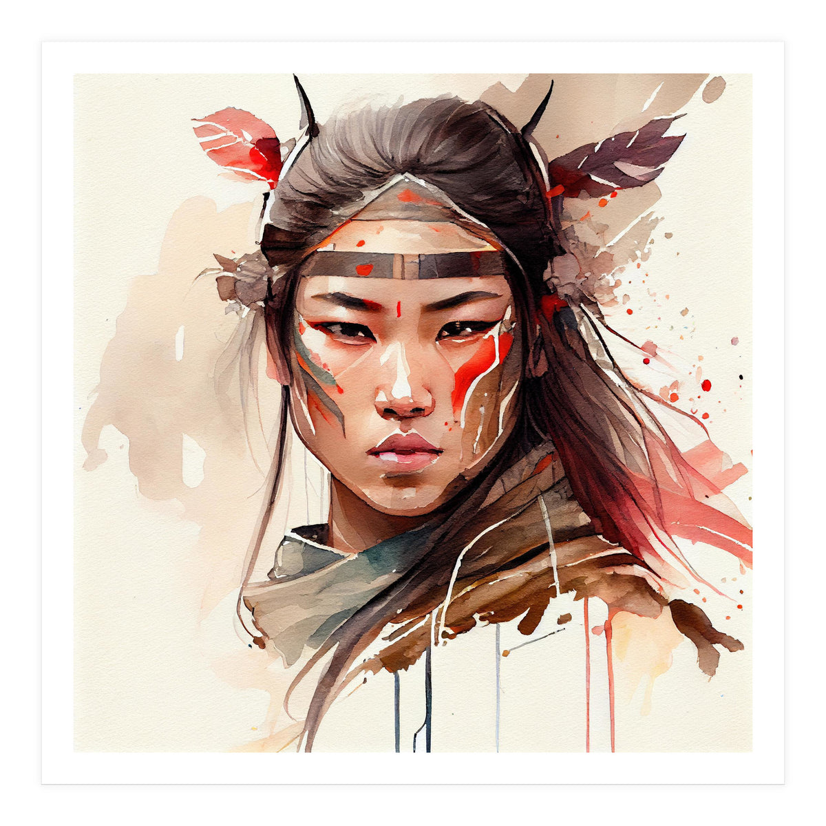 Watercolor Asian Warrior Woman #2 (Print Only)