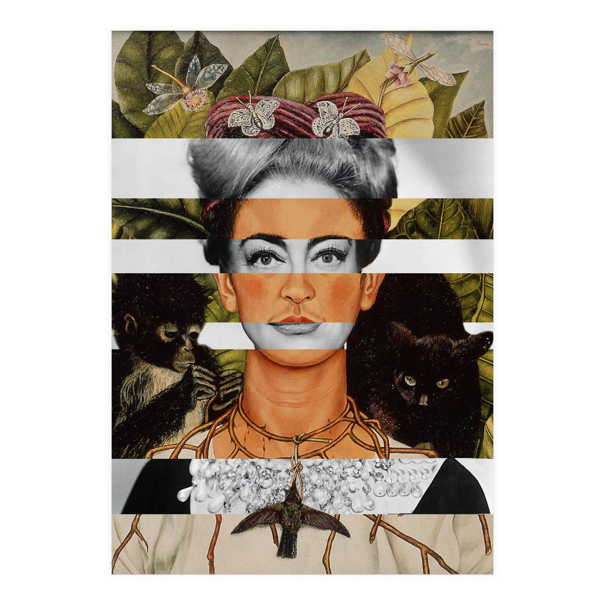 Frida Kahlo "Self Portrait with Thorn Necklace and Hummingbird" & Joan Crawford (Print Only)