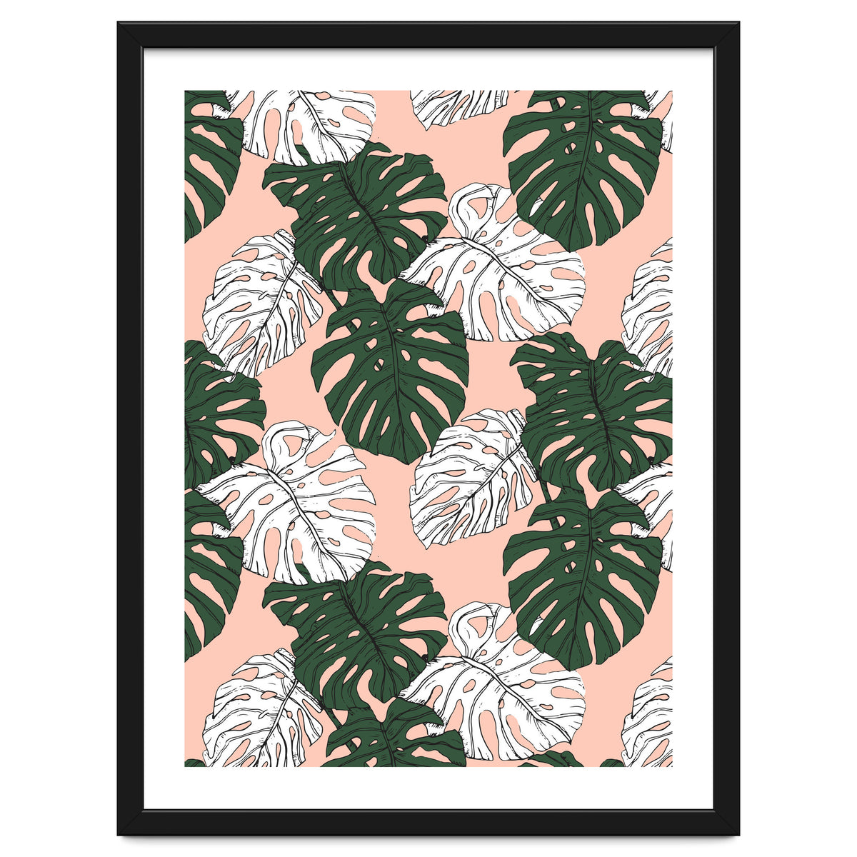 Hand drawing monstera pastel color