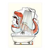 Dinosaur Velociraptor in the Shower, funny bathroom humour (Print Only) thumbnail