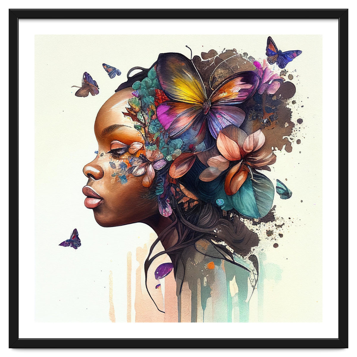 Watercolor Butterfly African Woman #8