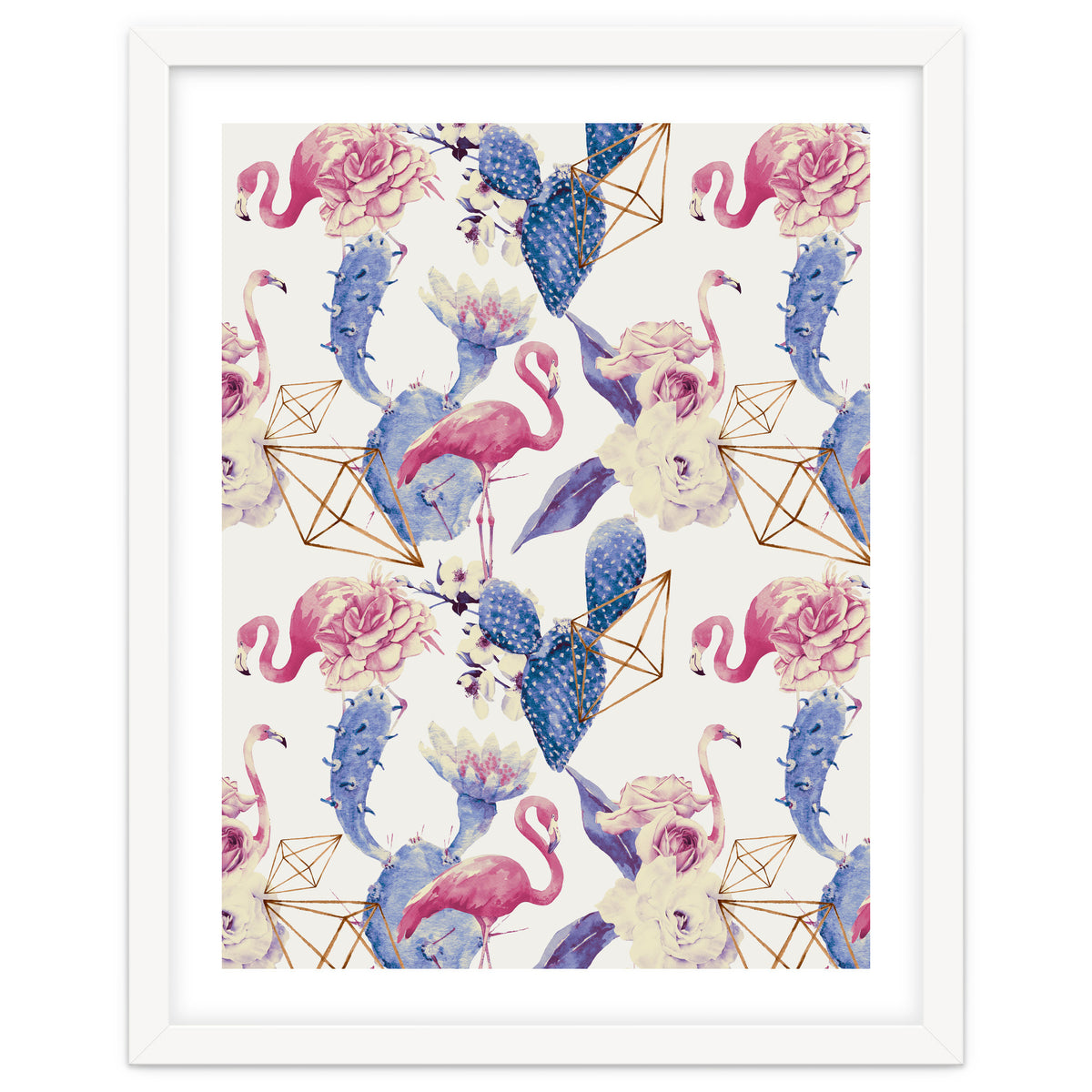 Flamingos, geometric and flowers 02