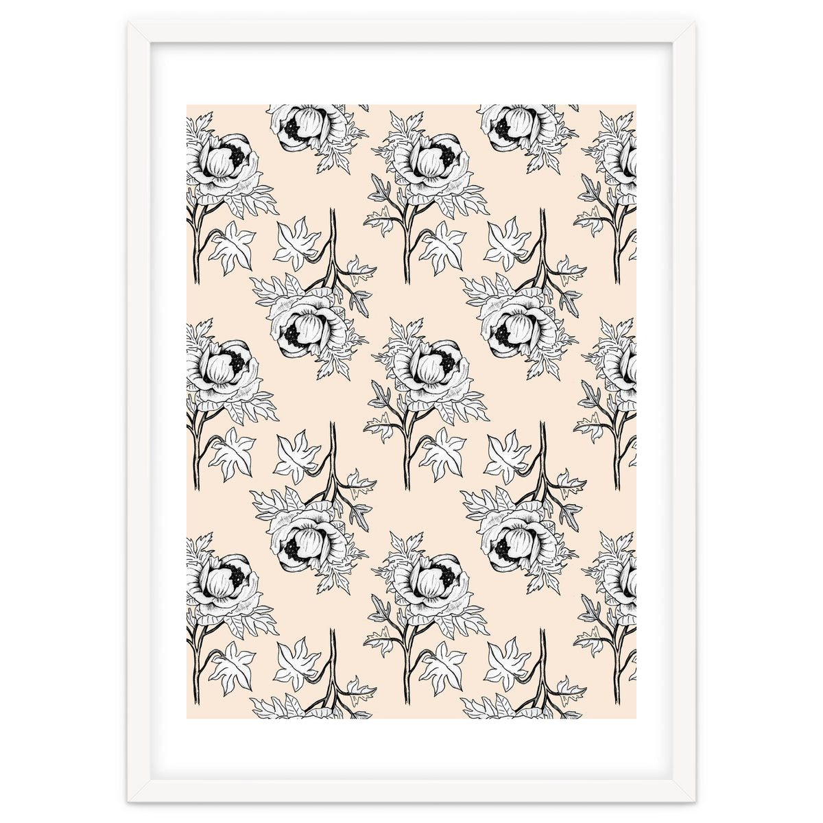 Drawing pattern of roses to pencil on beige