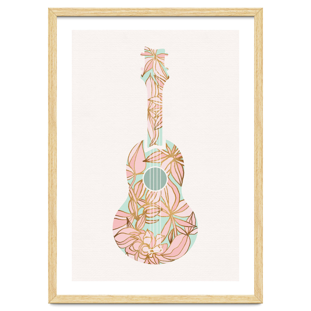 Aqua and Pink Floral Ukulele