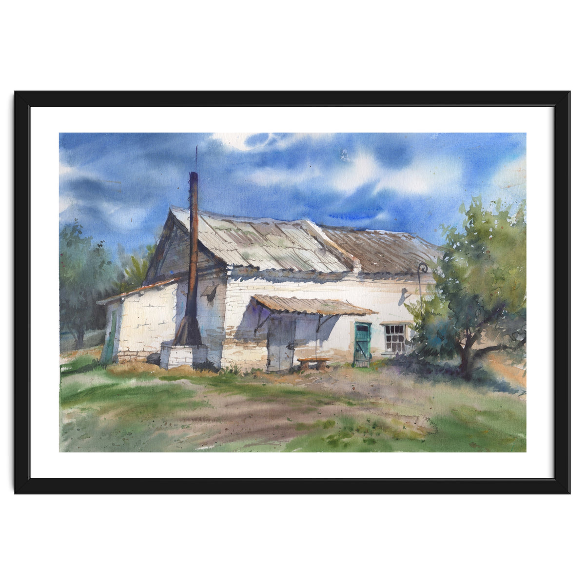 Country house. Watercolor painting art.