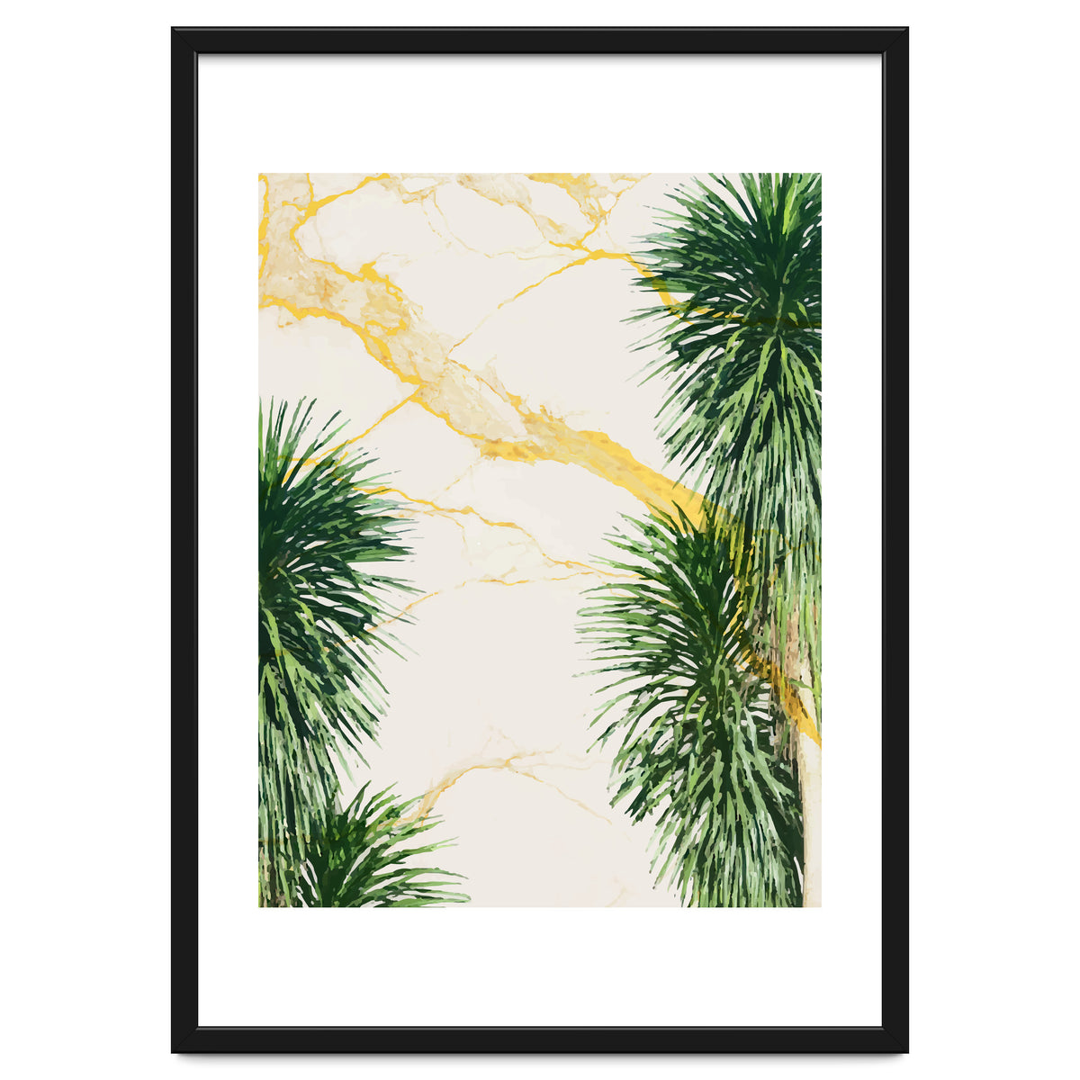 Gold marble texture with palm tree