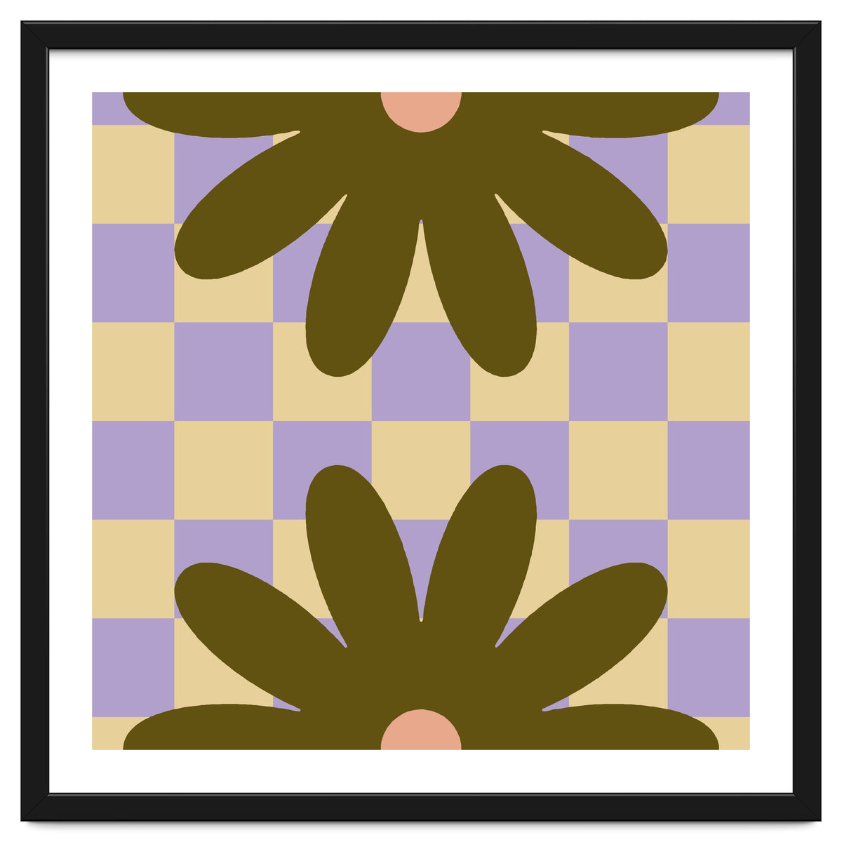 Retro Geometric Simple Flower on Checkerboard