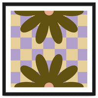 Retro Geometric Simple Flower on Checkerboard