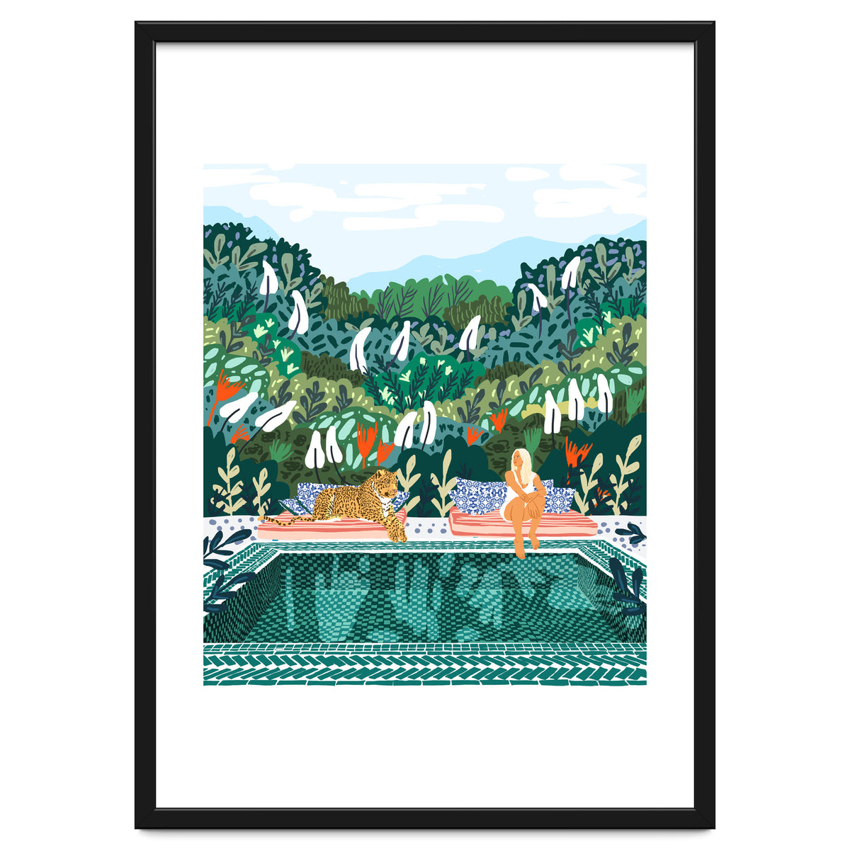 Chilling by the pool with my leopard Tropical Jungle Nature Wildlife Bohemian Morocco Travel