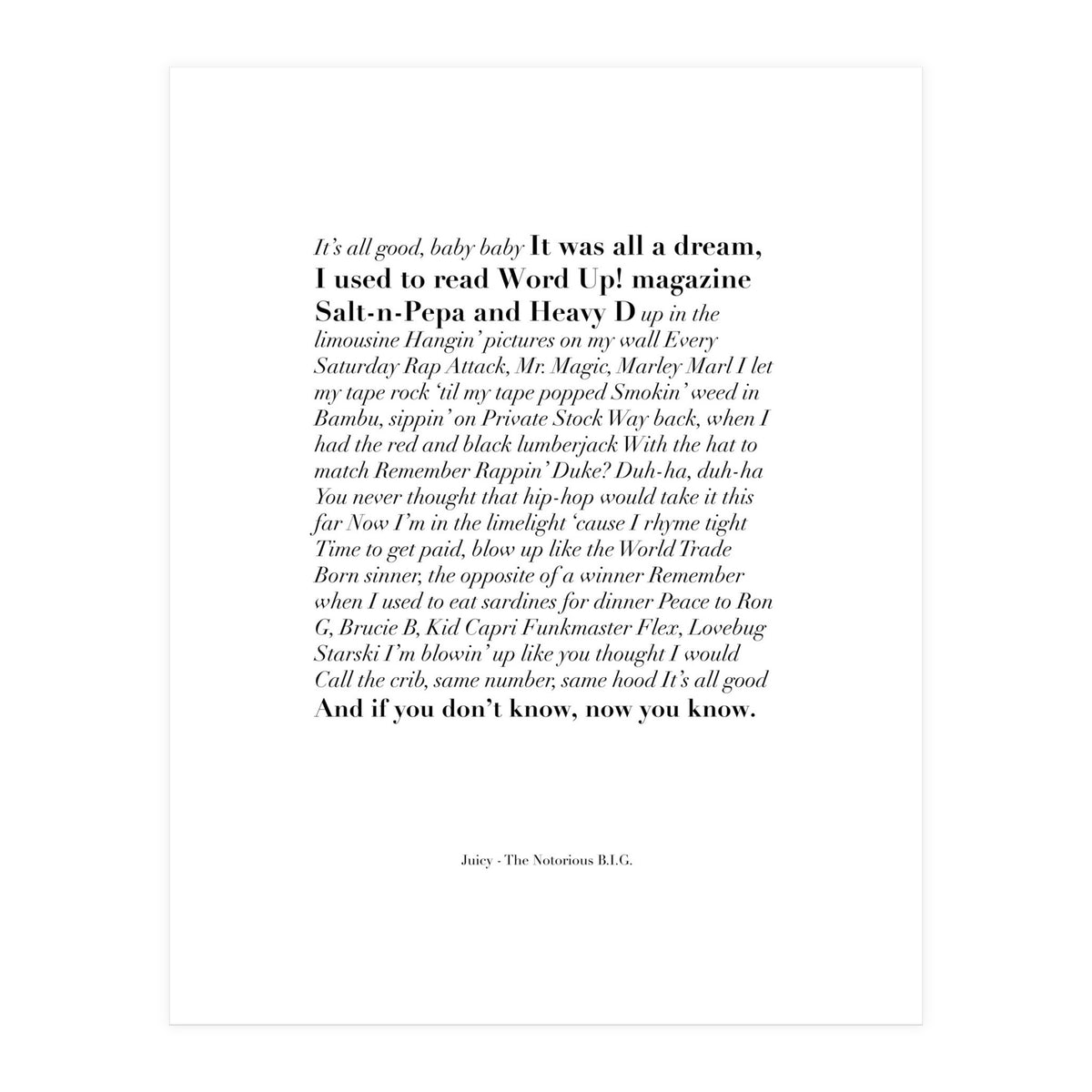 Biggie Juicy Lyrics (Print Only)