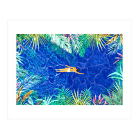 Tropical Jungle Pool | Forest Pop of Color Botanical | Travel Wild Plants Eclectic Watercolor Swim (Print Only)