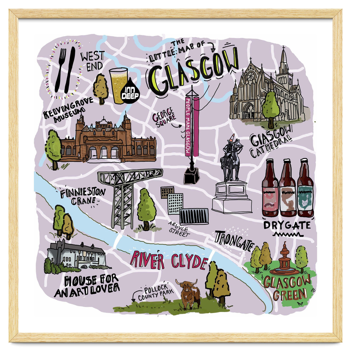 Little Map of Glasgow Art Print by The Fuzzy Bee Paper Company | Arthaus