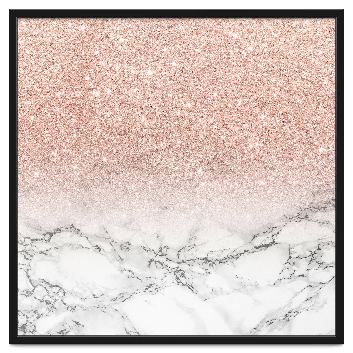 Modern faux rose gold pink glitter ombre white marble