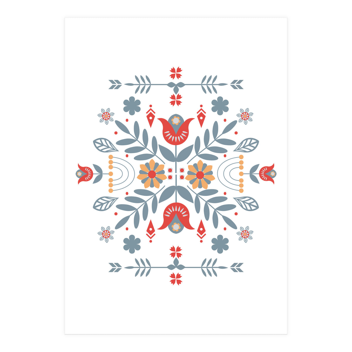Scandinavian Folk Retro Flower Pattern (Print Only)