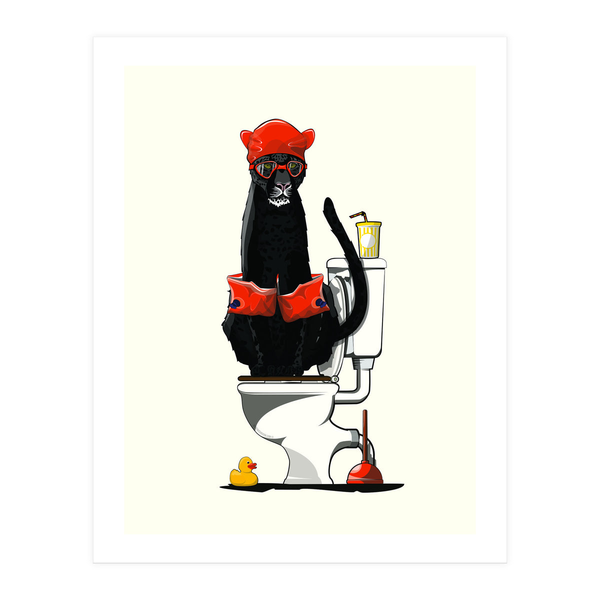 Black Panther on the Toilet, funny bathroom humour (Print Only)