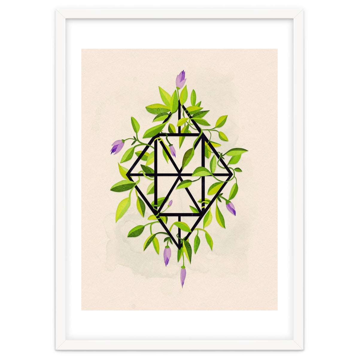 Geometric frame with leaves and flowers
