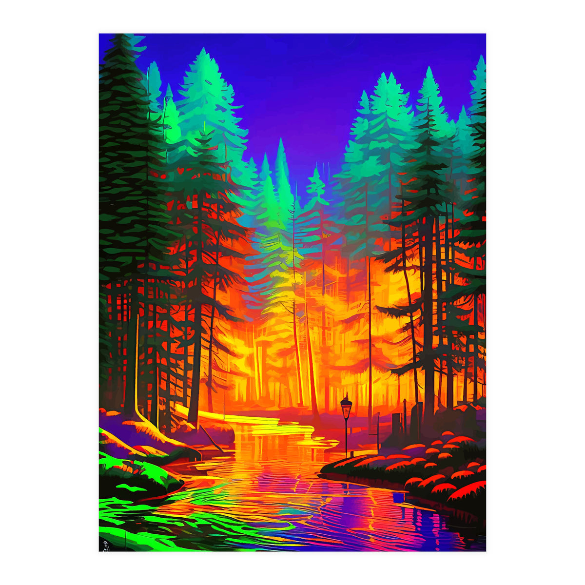 The Neon Mirage, Forest Trees Nature, Eclectic Electric Pop Art, Colorful Bright Contemporary Modern (Print Only)