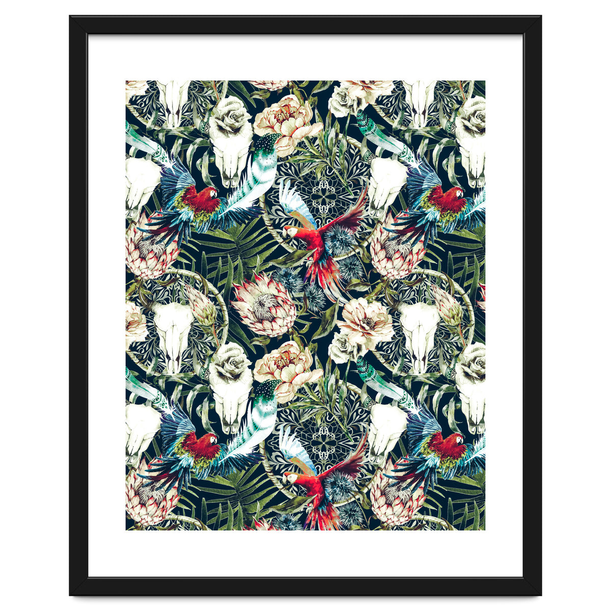 Dark pattern boho skull tropical