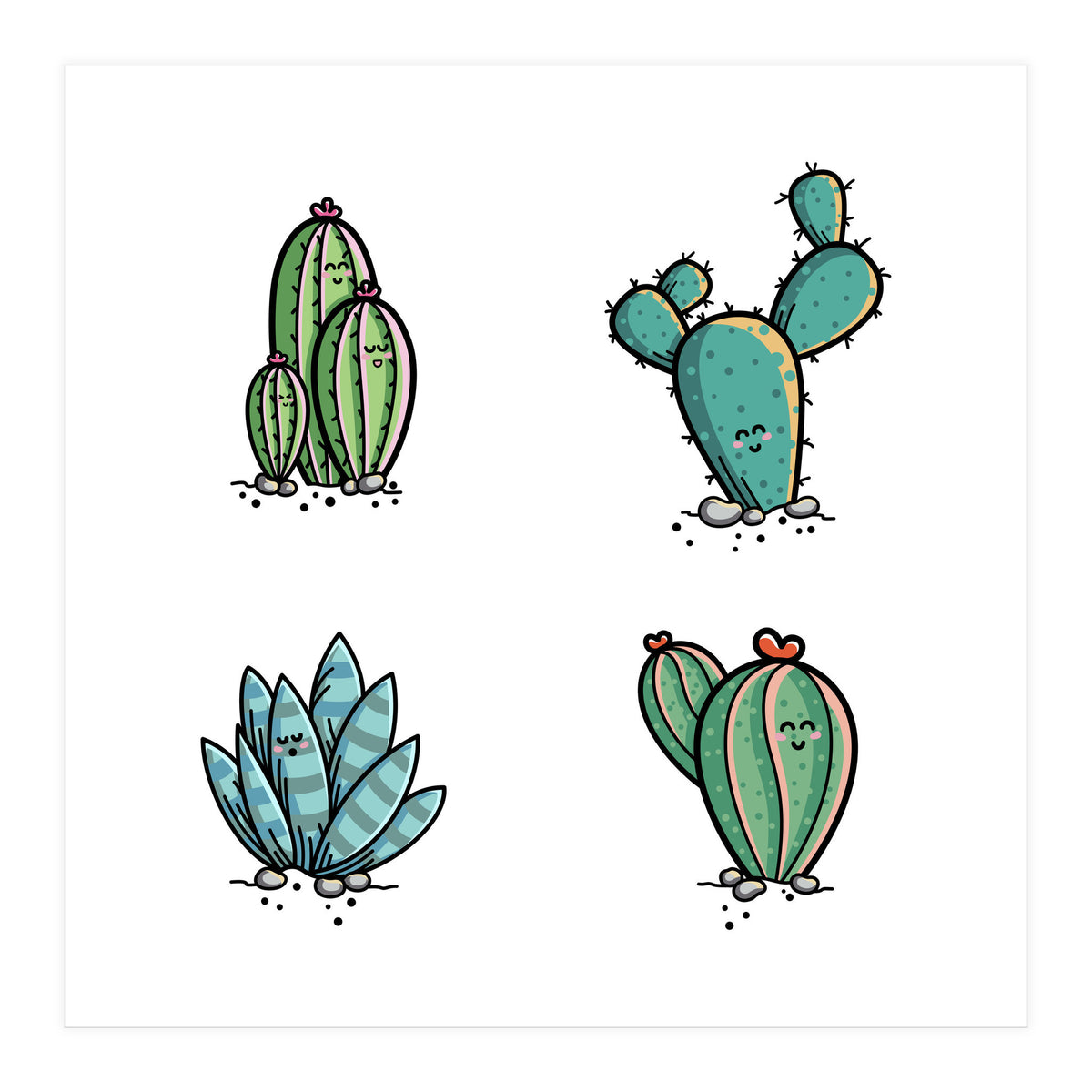 Kawaii Cute Cacti Desert Plants (Print Only)