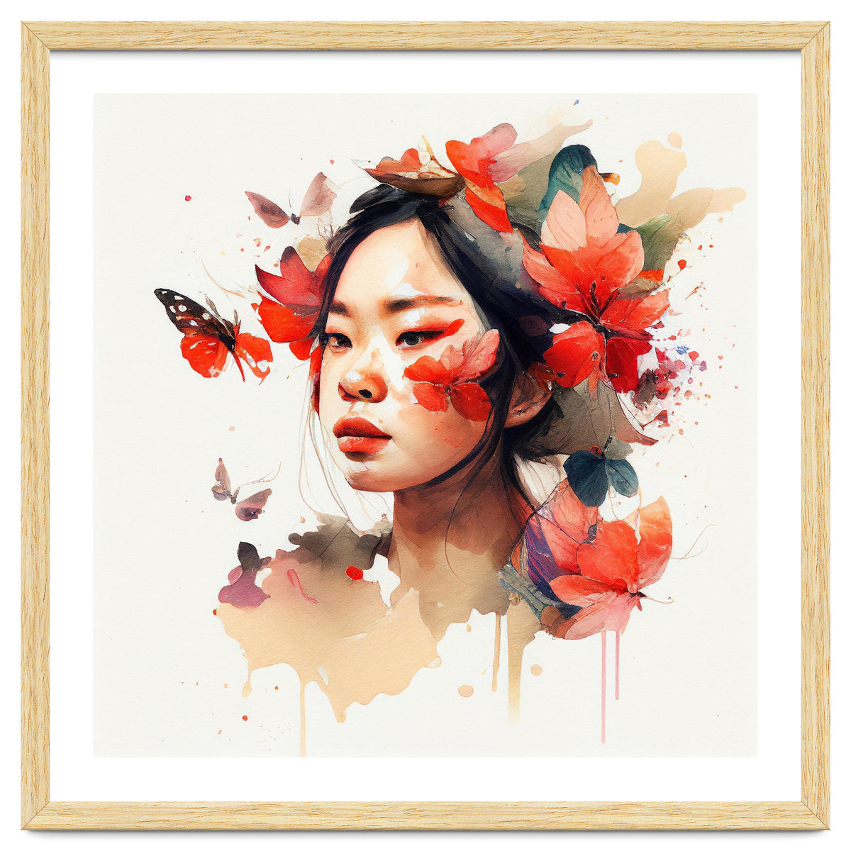 Watercolor Floral Asian Woman #5